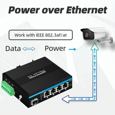 5 Portos Interruptor de Rede Industrial Poe DC12/24/48V Entrada 1SFP+4RJ45 Interruptor Ethernet Gigabit