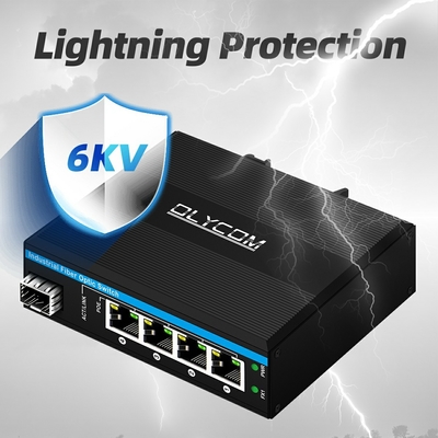 5 Portos Interruptor de Rede Industrial Poe DC12/24/48V Entrada 1SFP+4RJ45 Interruptor Ethernet Gigabit