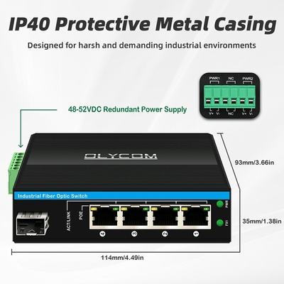 5 Portos Interruptor de Rede Industrial Poe DC12/24/48V Entrada 1SFP+4RJ45 Interruptor Ethernet Gigabit