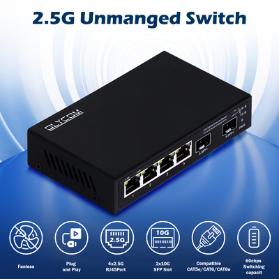 Comutador Ethernet 10g não gerenciado 4 portas 2.5G comutador Ethernet 10G SFP + portas