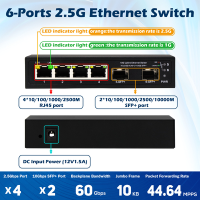 Comutador Ethernet 10g não gerenciado 4 portas 2.5G comutador Ethernet 10G SFP + portas