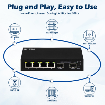 Comutador Ethernet 10g não gerenciado 4 portas 2.5G comutador Ethernet 10G SFP + portas