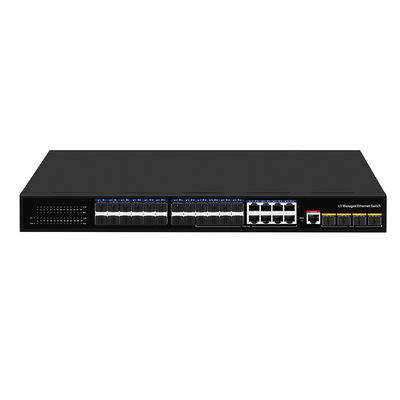24 portas 10G L3 Fibra gerenciada Switch com 8 Gigabit Combo SFP/RJ45 1U Rack 220V AC Input