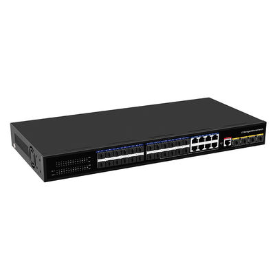 24 portas 10G L3 Fibra gerenciada Switch com 8 Gigabit Combo SFP/RJ45 1U Rack 220V AC Input