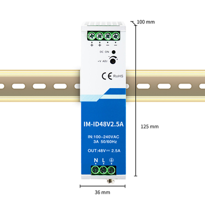 120W Adaptador de energia industrial 48V 2.5A Din Rail Wide AC/DC Input CE UL Listado