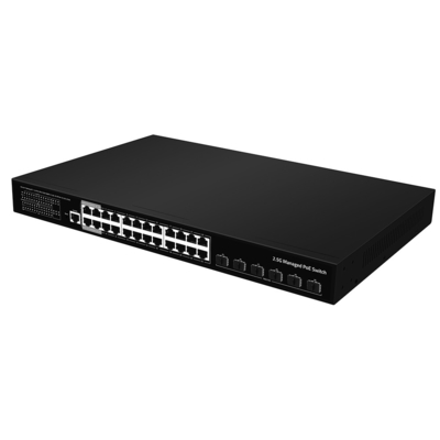 24 portas 2.5G PoE Switch 10G Fiber Uplink L3 Ethernet gerenciado 400W Budget AC Input