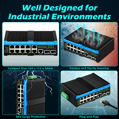 16 Portes gerenciados Industrial Ethernet Switch 8RJ45 + 8SFP POE Switch com 4 * RS485 + 2 * CAN BUS