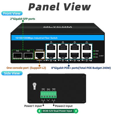 8 portas Gigabit Managed Poe Switch Industrial Ethernet Switch com 2SFP+8 RJ45