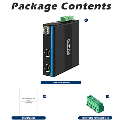 Conversor de Fibra Óptica Gigabit Din Switch de Rede DC12-52V Entrada de Potência Dupla