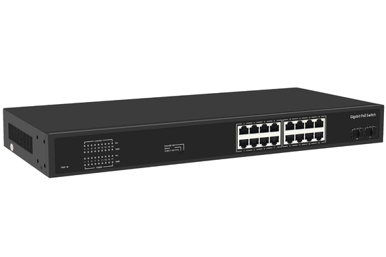 16 portas Gigabit Ethernet Switch Af/at Poe Switch AC 100-240V Entrada de energia