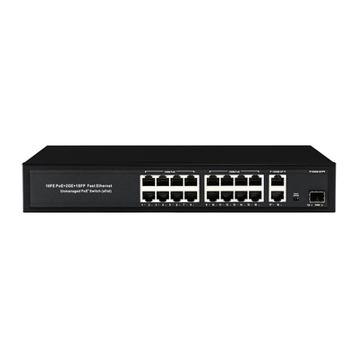 16 portas Gigabit Poe Switch Fibra de rede Switch Extensão 250m 300W