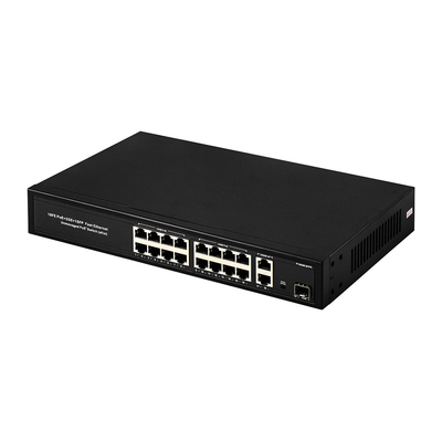 16 portas Gigabit Poe Switch Fibra de rede Switch Extensão 250m 300W