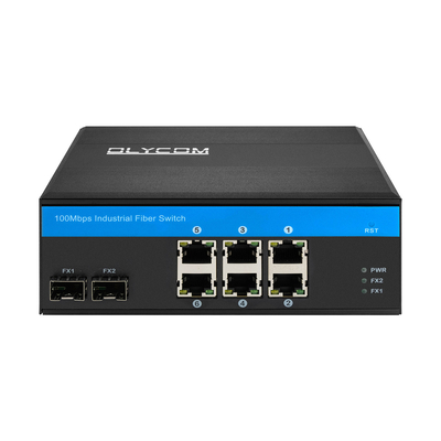 8 Port Fast Ethernet Industrial Network Switch não gerenciado SFP Fibra Din Rail montado CE