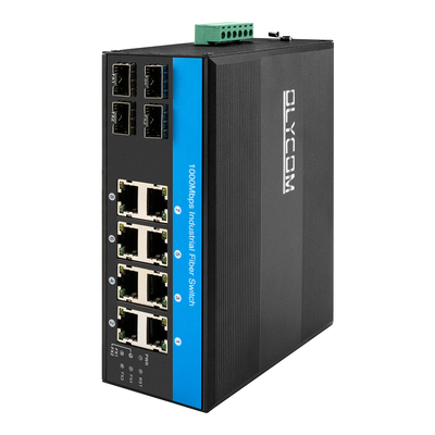 12 Portes Switch Ethernet Industrial Din Switch de rede 4SFP+8RJ45 DC12-52V Dual Power Supply