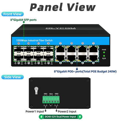 Switch PoE não gerenciado gigabit de 16 portas, PoE af/at/bt, orçamento de 240w para uso externo