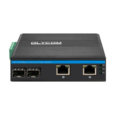 Comutador industrial POE com 2 portas SFP + 2 portas RJ45 6KV de proteção contra sobretensões e entrada de energia DC48V para uso externo
