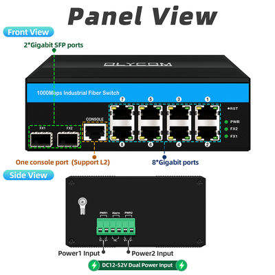 Comutador Ethernet gerenciado robusto Vitesse chipset 2 SFP 8 RJ45 comutador Ethernet industrial com gerenciamento SNMP