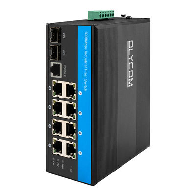 Comutador Ethernet gerenciado robusto Vitesse chipset 2 SFP 8 RJ45 comutador Ethernet industrial com gerenciamento SNMP