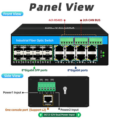 Switch de Fibra Industrial Gerenciado Com CAN Bus RS485 6 Portas Uso Severo Sem Ventoinha IP40