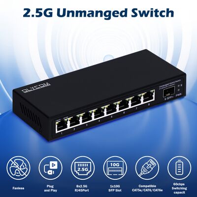Switch Ethernet 2.5G não gerenciável com largura de banda de backplane de 60 Gbps e porta SFP de uplink 10G para redes empresariais