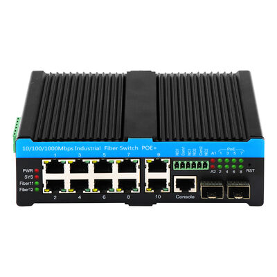 12-Port L2+ Managed Ethernet Switch 1G Baseado em Fibra/RJ45 Uplink Design robusto DIN montado
