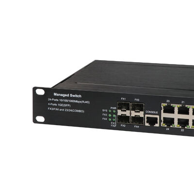 Switch Gerenciado PoE de 24 Portas com Uplinks de Fibra 2.5G, Montagem em Rack 1U, Alimentado por AC220V, Chip Vitesse, CE