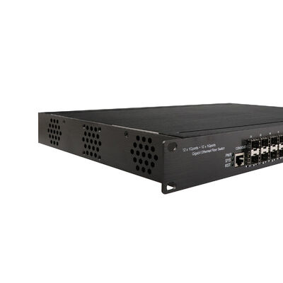 Switch Ethernet Gerenciado Industrial Gigabit Fibra Dupla 24 Portas Entrada 220V Rack 1U CE