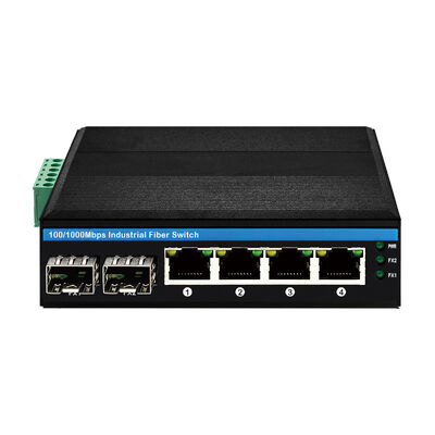 6 Port Industrial Edge Switch 10/100Mbps SFP Fibra Não Gerenciado Montagem DIN CE