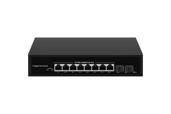 Switch PoE Gigabit de 8 portas com uplink SFP, alimentado por AC, não gerenciado, 120W, sem ventoinha