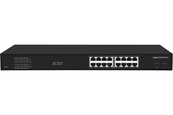 16 portas Gigabit PoE Switch 1G Fiber Uplinks Single AC Input 300W Budget CE Sem ventilador