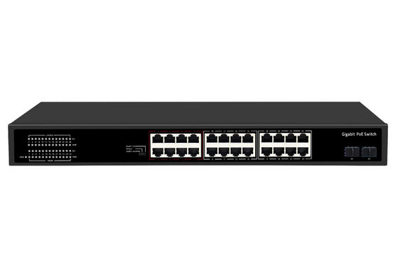 Switch PoE Gigabit de 24 Portas Tipo 1U Não Gerenciado Ethernet 1G Orçamento de 300W Sem Ventoinha