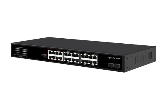 Switch PoE Gigabit de 24 Portas Tipo 1U Não Gerenciado Ethernet 1G Orçamento de 300W Sem Ventoinha