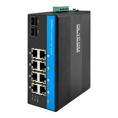 Switch POE Industrial Não Gerenciado com Proteção contra Surtos de 6KV, Ampla Faixa de Temperatura (-40°C a +75°C) e 2 Portas SFP + 8 Portas RJ45