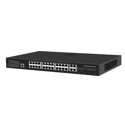 24 Port Commercial Managed PoE Switch 300W Budget With 4 Gigabit Uplinks Single AC Powered