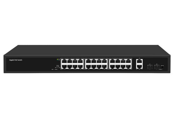 28-Port Full Gigabit PoE Fiber Switch Não gerenciado 300W PoE Budget 220V Entrada de energia