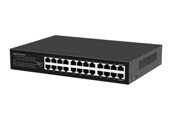 Switch Ethernet Gigabit de 24 portas com modos inteligentes, tipo desktop sem ventoinha, entrada AC