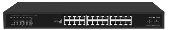 24 Portos PoE Switch 2.5G Fibra Gigabit Ethernet 300W Orçamento 15.4W/30W CE não gerenciado