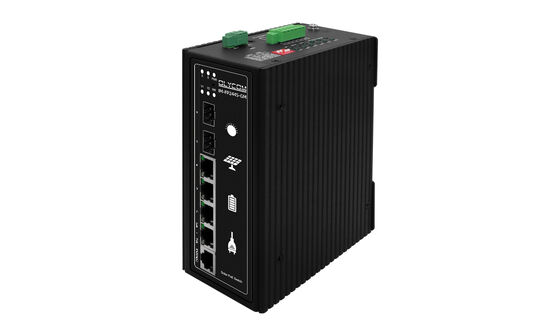Switch PoE solar gerenciado industrial 4GE + 2SFP 120W PoE MPPT energia fora da rede para CFTV e rede sem fio