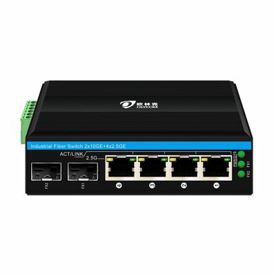 Switch Industrial 2.5G PoE Fibra 4 Portas PoE+ com 2 SFP 10G Uplink Trilho DIN