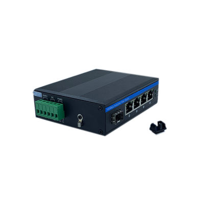 Comutador industrial POE com 1 porta SFP e 4 portas RJ45 para instalação em DIN Rail
