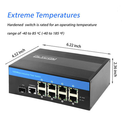 12VDC Industrial Switch 8 Port, IM-FS180GW Grau de Proteção Din Rail Ethernet Switch
