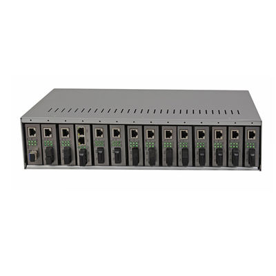 Chassi de Rack para 14 Conversores de Mídia com 19 Polegadas 2U Duplo AC220V para Conversores de Mídia de Fibra CE