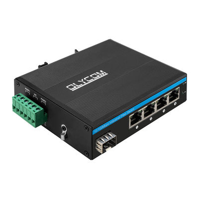 Comutador industrial POE com 1 porta SFP e 4 portas RJ45 para instalação em DIN Rail
