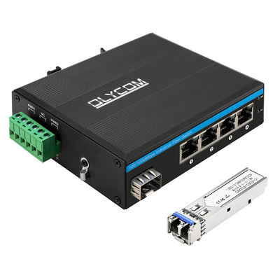 Mini Switch Gigabit Industrial de Fibra SFP de 5 Portas Não Gerenciado Trilho DIN DC12V