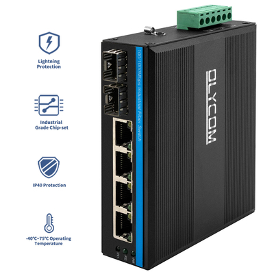 Comutação de rede industrial 6 Porta 100M/1000M Fibra Din Rail 12V 24V